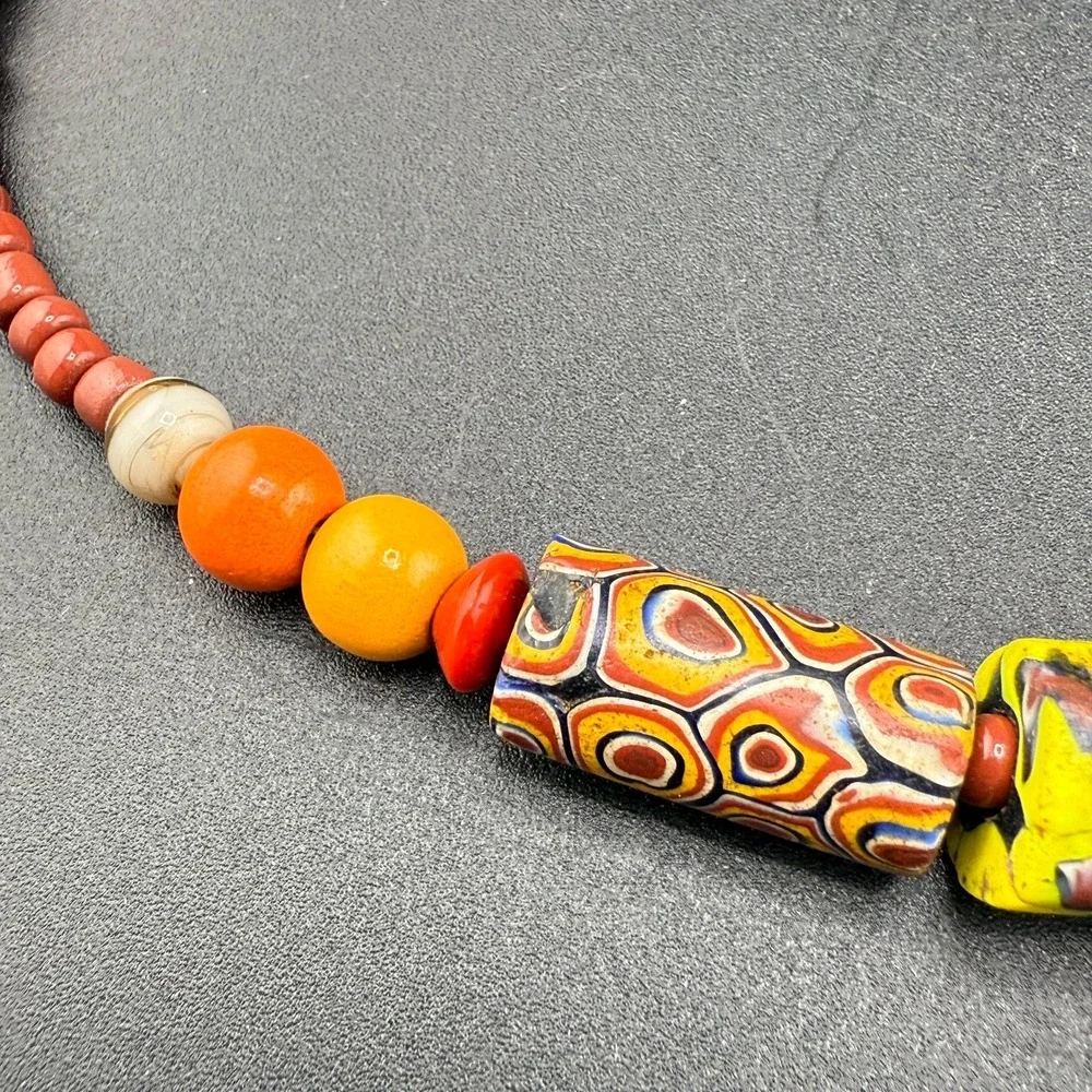 Vintage Beaded Glass Necklace Millefiori Orange Yellow Red‎ 18" READ - Picture 2 of 8